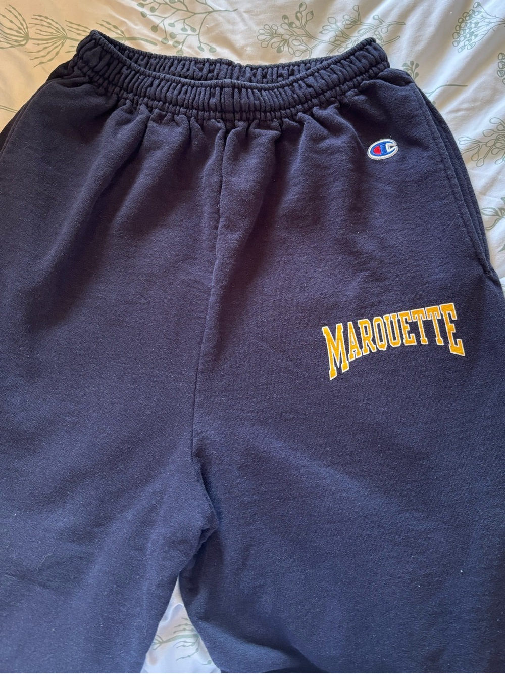 Champion Navy Marquette Sweatpants with Gold Lettering